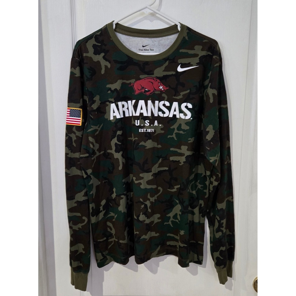 Nike Arkansas Razorbacks Shirt‎ Mens Large Camo USA Flag Long Sleeve Dri-FIT